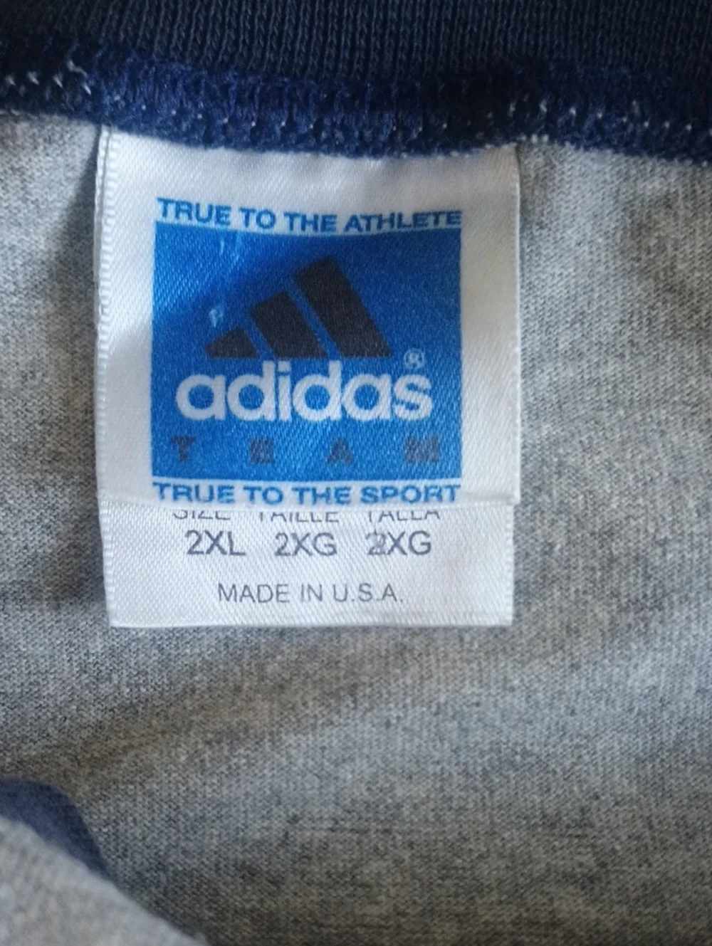 Adidas Light Gray Ringer Tee with Navy Trim and Logo